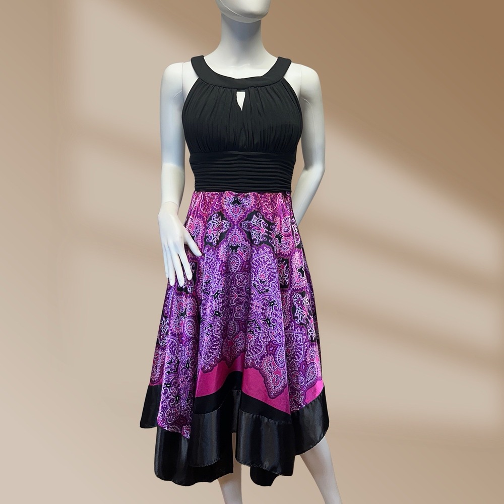 Melrose Womens Handkerchief Print Black Halter Top Pink & Purple Paisley Sz 8